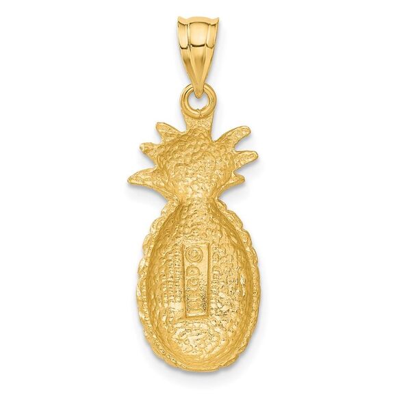 14k Yellow Gold Satin and Diamond Cut Pineapple Pendant - Picture 3 of 6